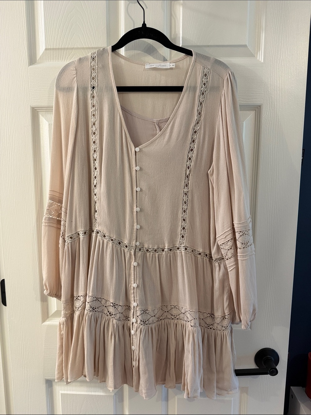 All in Favor Blush Cream Button-Front Tiered Dress